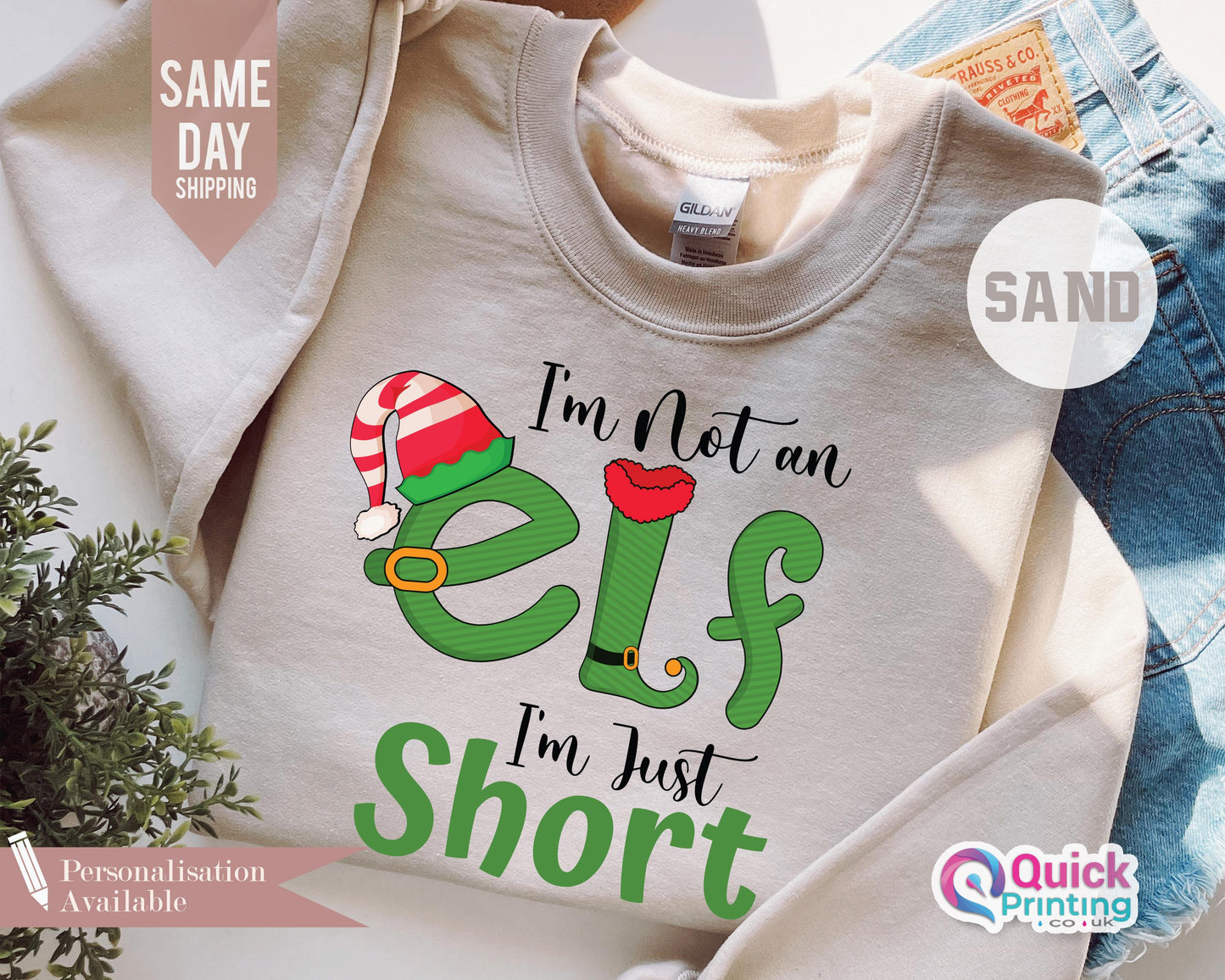 I'm Not An Elf I'm Just Short Sweatshirt, Funny Christmas Jumper, Christmas Elf Shirt Unisex Crewneck Sweatshirt, Family Xmas Sweatshirt