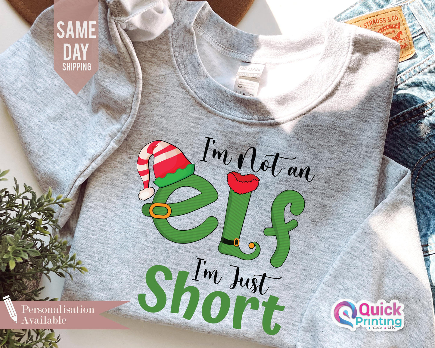 I'm Not An Elf I'm Just Short Sweatshirt, Funny Christmas Jumper, Christmas Elf Shirt Unisex Crewneck Sweatshirt, Family Xmas Sweatshirt