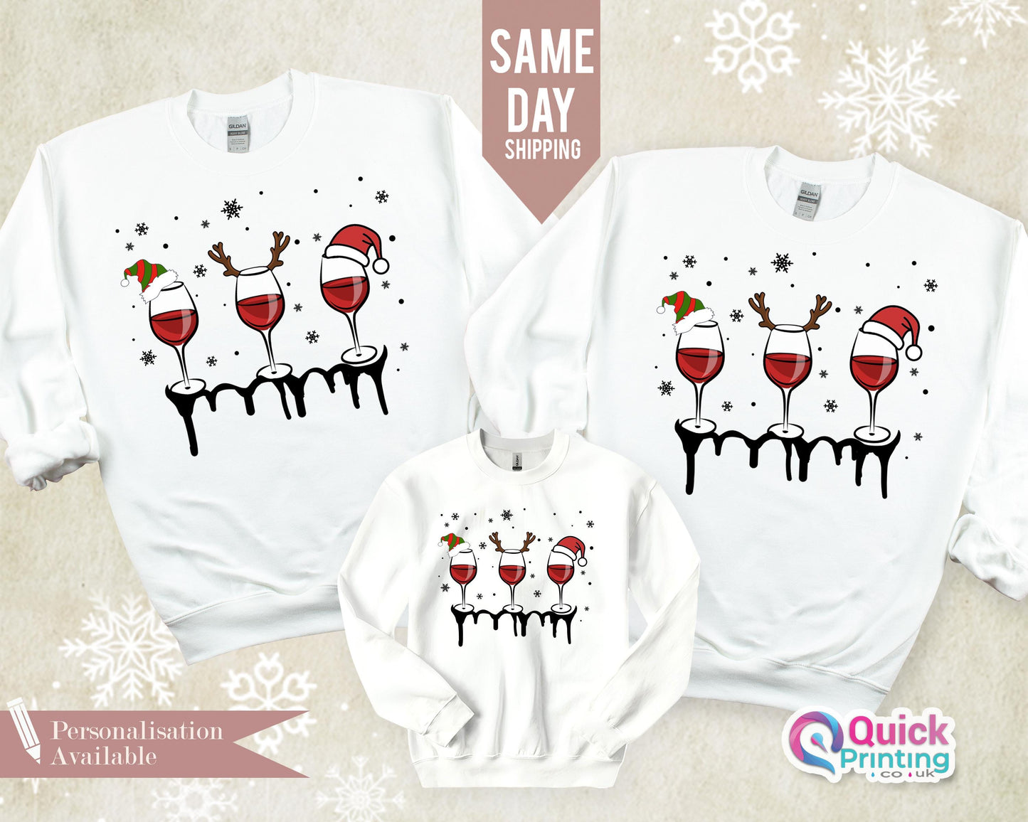 Christmas Wine Glasses Sweatshirt: Funny Family Matching Jumper