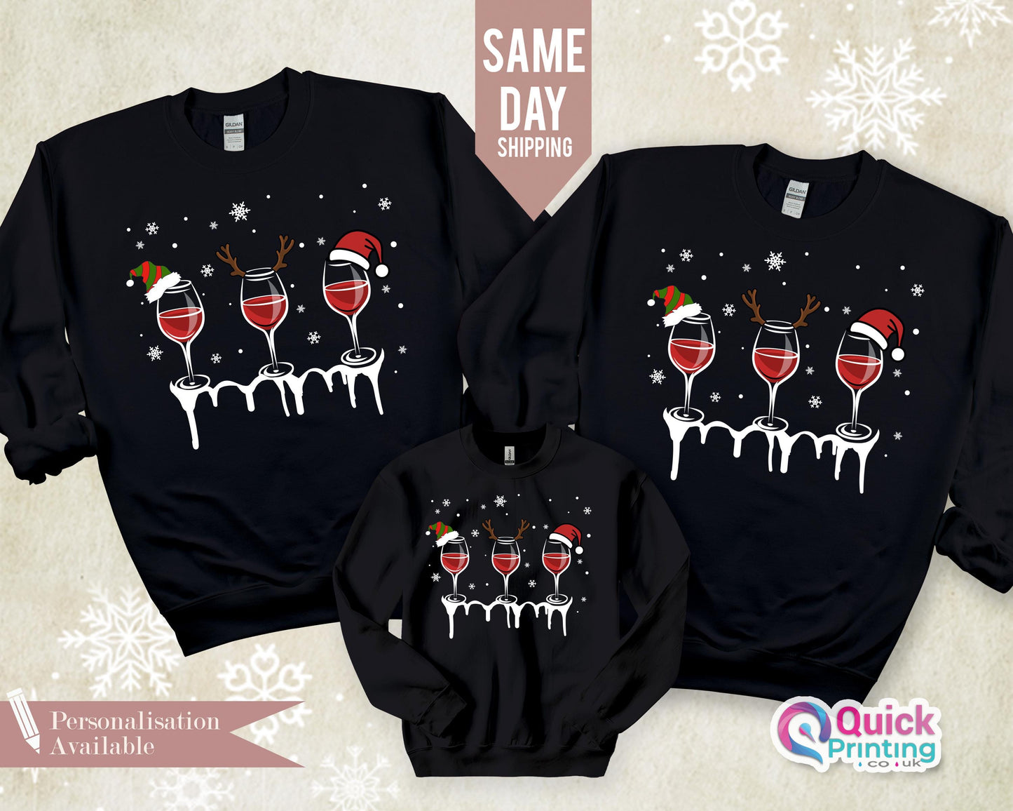 Christmas Wine Glasses Sweatshirt: Funny Family Matching Jumper