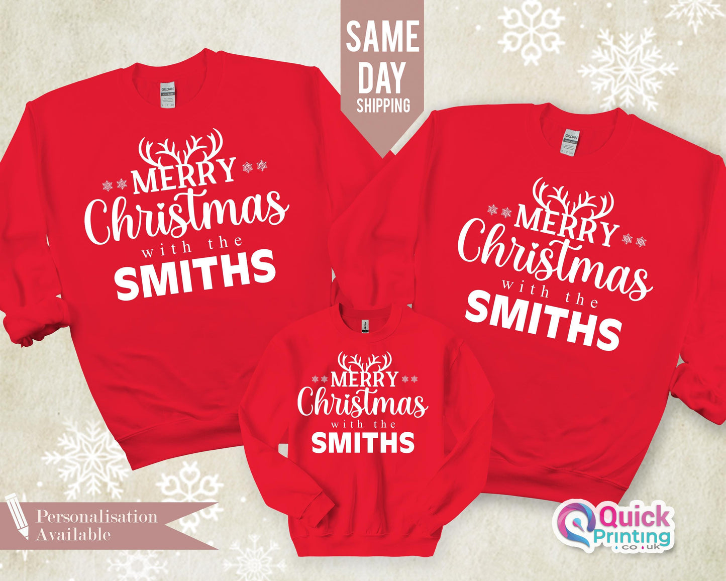 Custom Merry Christmas Family Sweatshirt: Personalized Reindeer Jumper