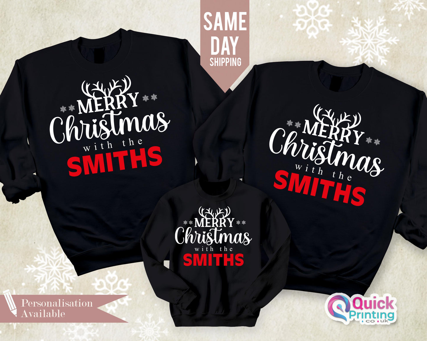 Custom Merry Christmas Sweater, Merry Christmas With The Family Sweatshirt, Christmas Jumpers For Women, Xmas Jumper, Reindeer Sweatshirt