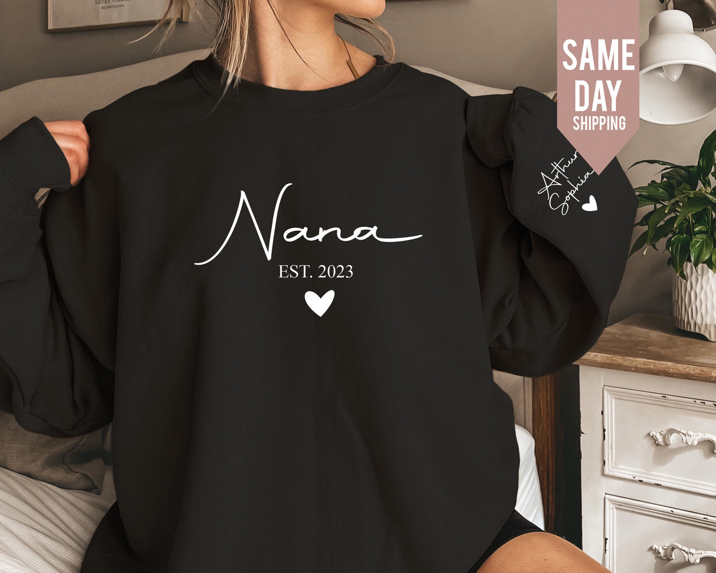 Personalized Nana Sweatshirt: Custom Grandparent Name Sleeve, Birthday Gift