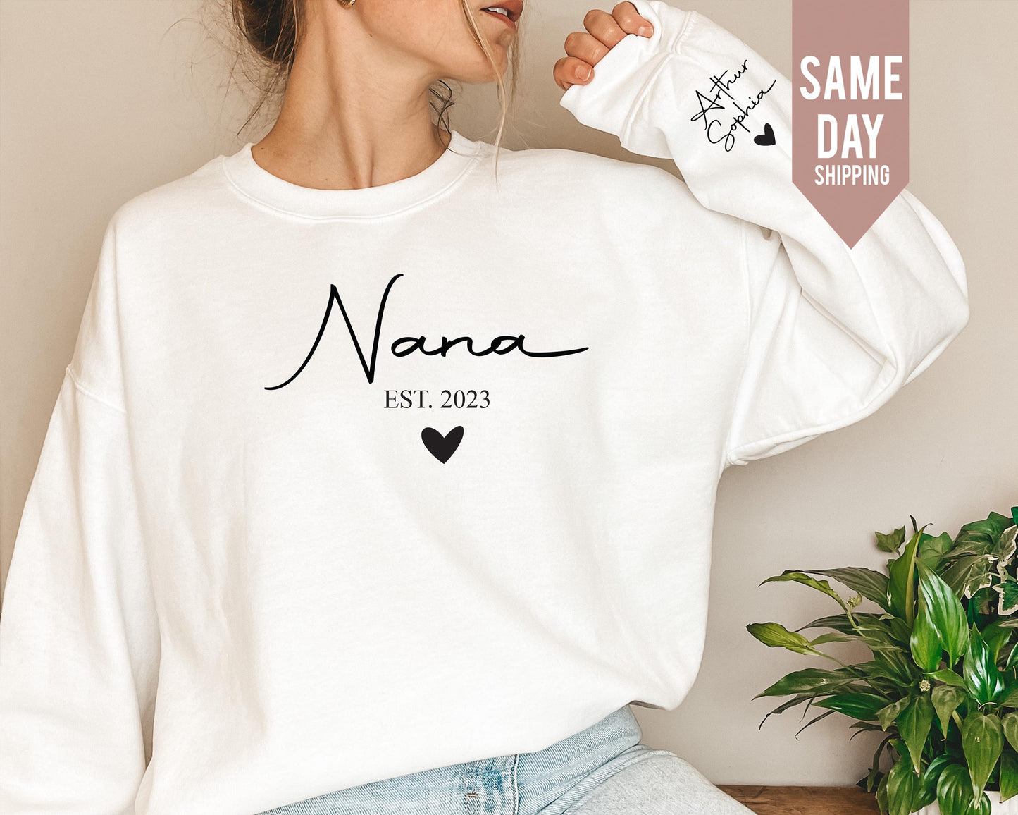 Personalized Nana Sweatshirt: Custom Grandparent Name Sleeve, Birthday Gift
