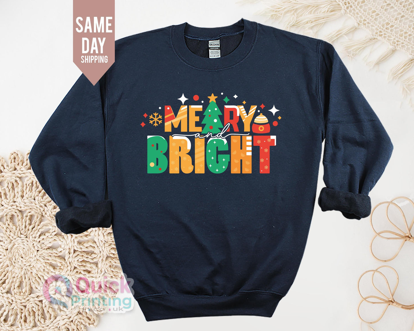 Merry and Bright Christmas Sweatshirt: Family Holiday Jumper