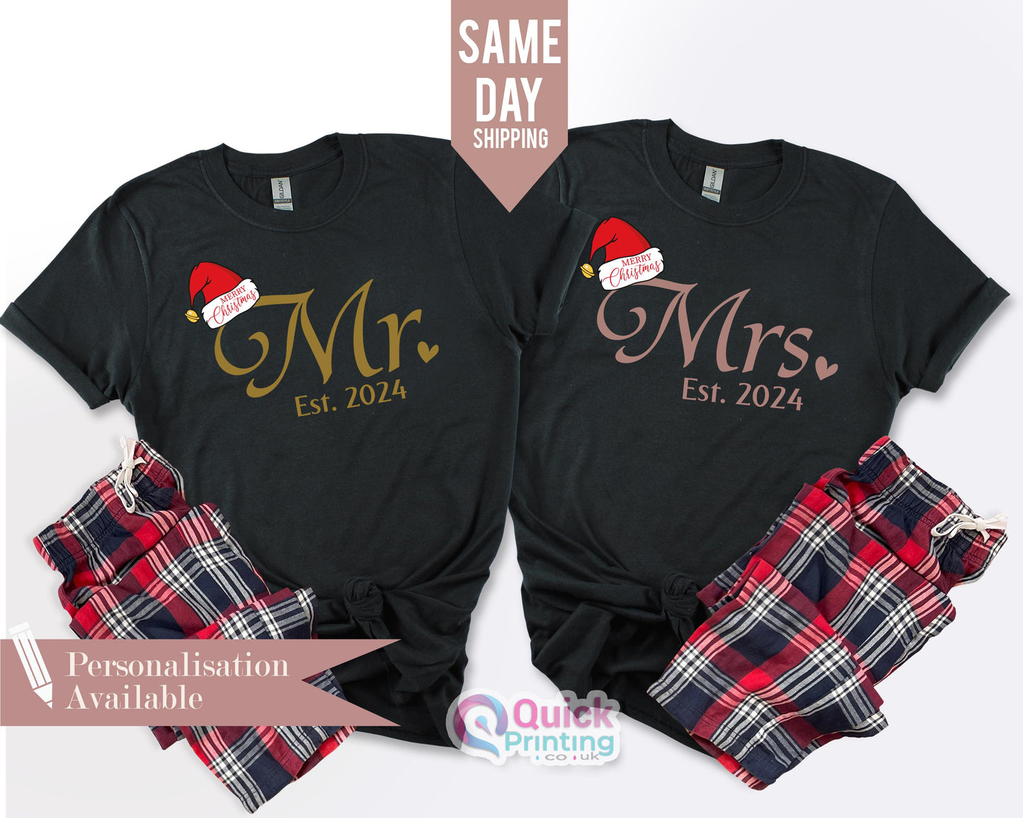 Personalised Mr Mrs Matching Christmas Couple Tshirt, Hubby Wifey Shirts, Newly married Christmas Shirt, Honeymoon Tshirt, Christmas Gifts
