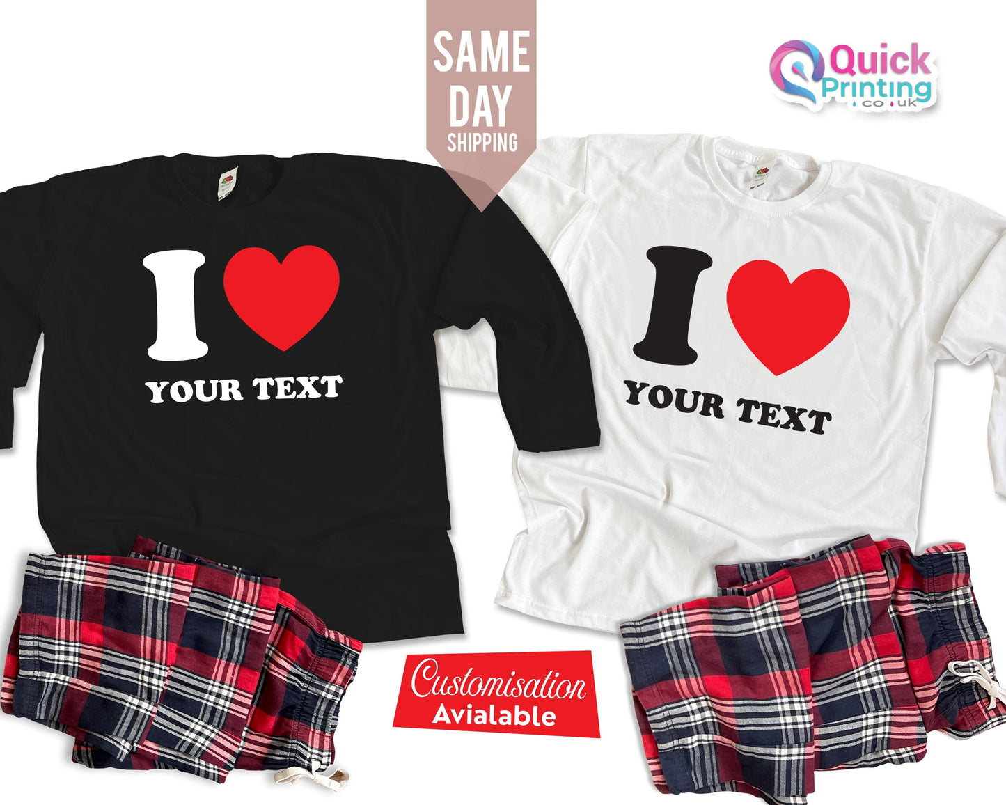 Personalised I Heart Long Sleeve Shirt, Personalised I Love T-Shirt, Heart Custom Shirt, Christmas Family Pajama set Long Sleeve,Xmas Pajama