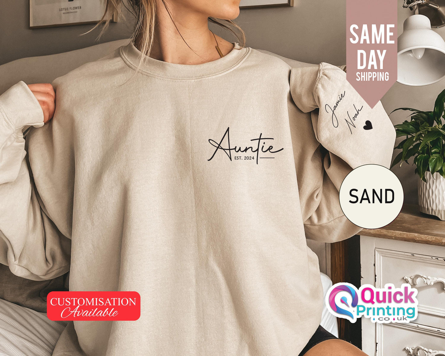 Custom Aunty Sweatshirt with Name on Sleeve, Personalized Auntie jumper, Auntie Announcement Sweater, Custom Auntie Sweatshirt, Auntie Gift
