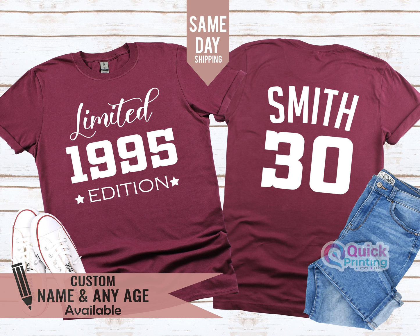 30th Birthday T-shirt: 1995 Vintage Limited Edition, Custom Name