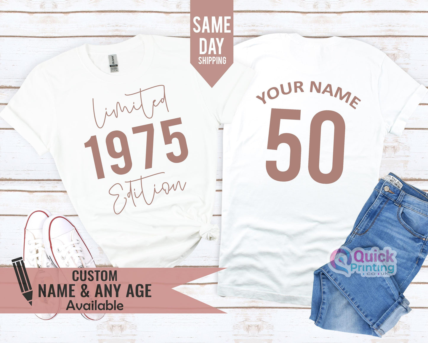 Personalised Name 50th Birthday Gift for Women, 50th Vintage 1975 Birthday Tshirt, Birthday gift for Mum Dad, Mothers Day Gift 2025