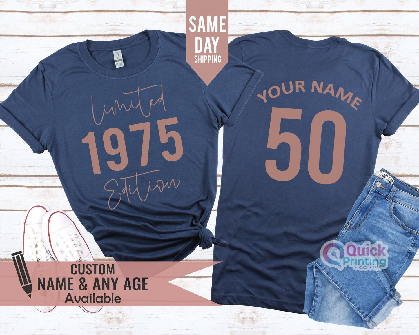 Personalised Name 50th Birthday Gift for Women, 50th Vintage 1975 Birthday Tshirt, Birthday gift for Mum Dad, Mothers Day Gift 2025