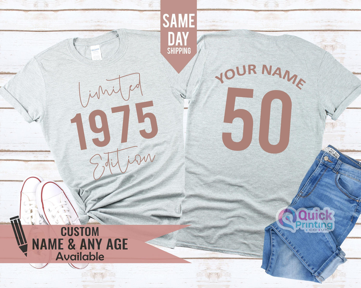 Personalised Name 50th Birthday Gift for Women, 50th Vintage 1975 Birthday Tshirt, Birthday gift for Mum Dad, Mothers Day Gift 2025
