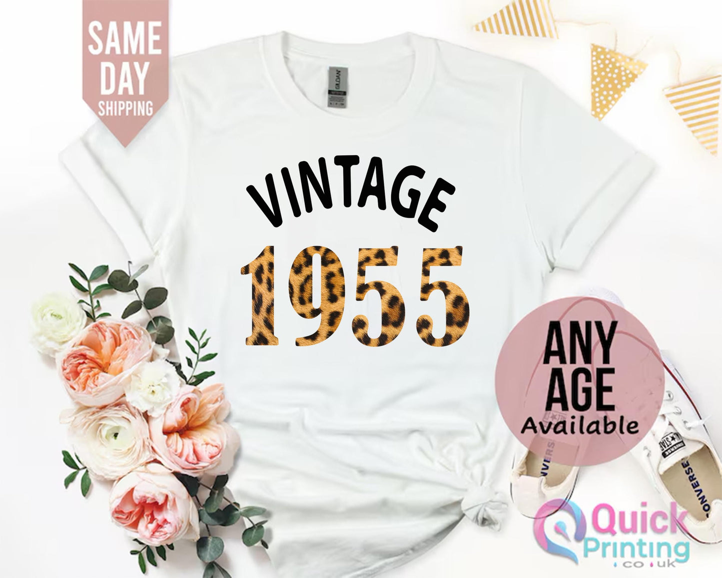 70th Birthday T-shirt: Vintage 1955 Leopard Print Tee