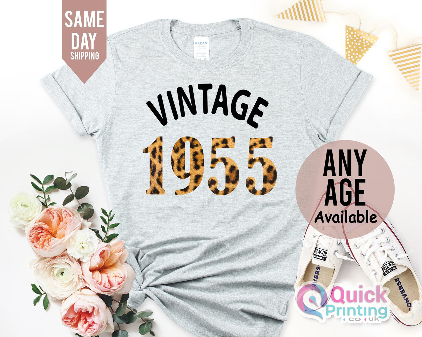 70th Birthday T-shirt: Vintage 1955 Leopard Print Tee