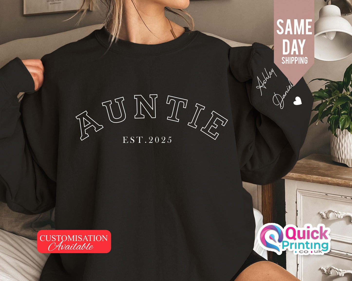 Custom Auntie Sweatshirt: Personalized Name Sleeve, New Aunt Gift