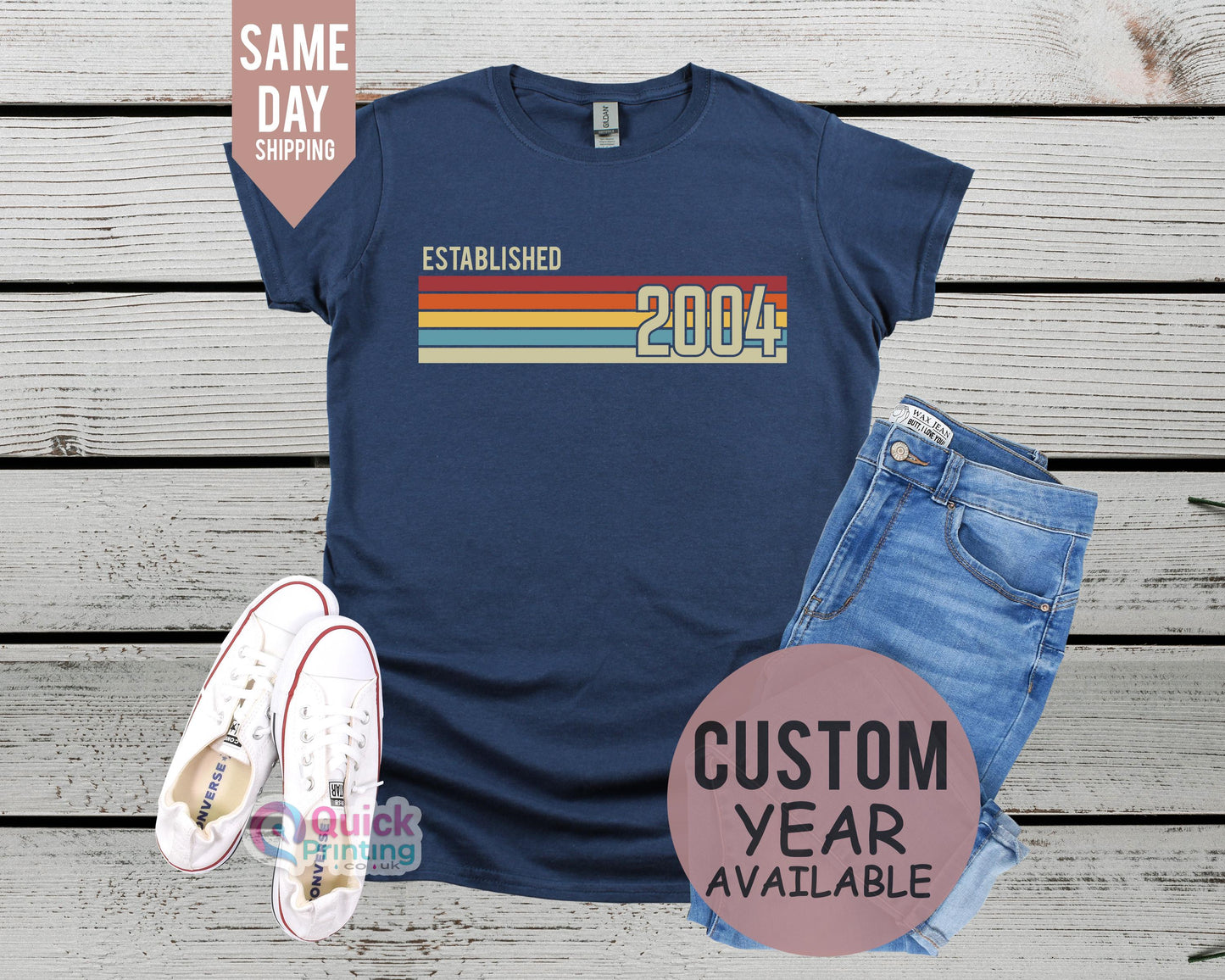 21st Birthday T-Shirt: Vintage Established 2004, Custom Year