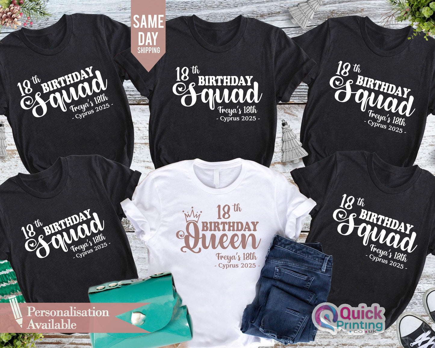 18th Birthday Queen, girls 18th birthday t-shirts 2025, Birthday Squad Personalised Matching T-Shirts, Party Tees, Birthday Trip Custom Tees