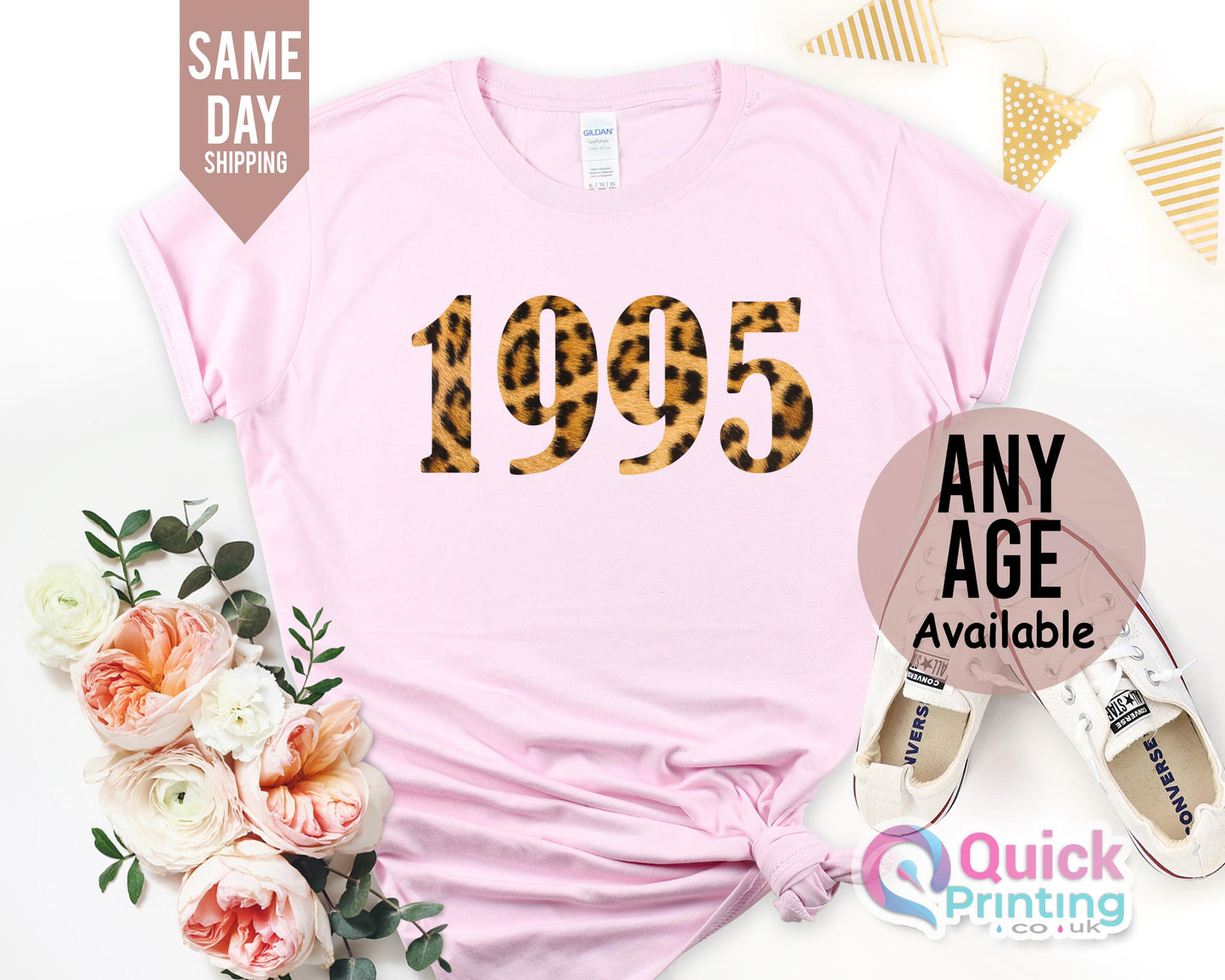 1995 Birthday T-shirt UK, Ladies 30th Birthday Shirt, 30th Birthday Leopard Print, 1995 Birthday Party Shirt for Women, Happy Birthday tee
