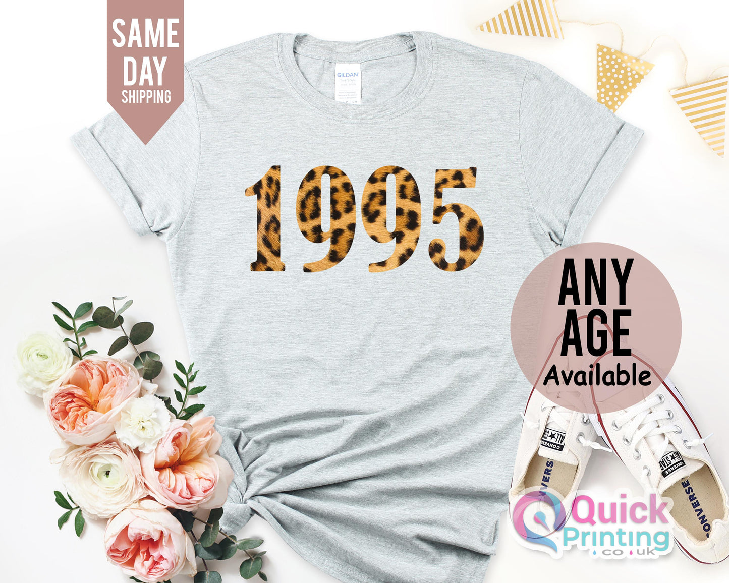 1995 Birthday T-shirt UK, Ladies 30th Birthday Shirt, 30th Birthday Leopard Print, 1995 Birthday Party Shirt for Women, Happy Birthday tee