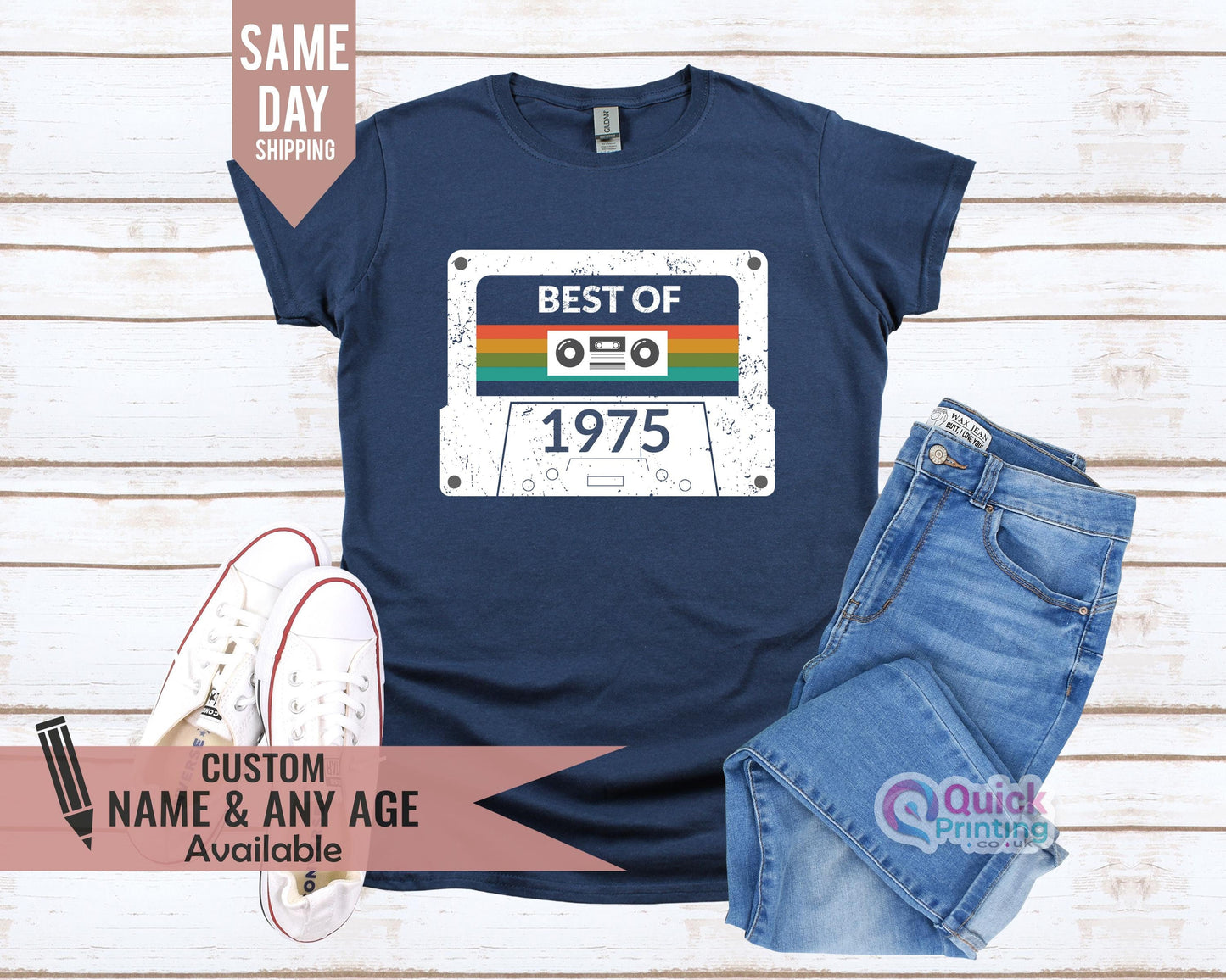 Vintage 1975 Cassette Tape T-Shirt - 50th Birthday Gift