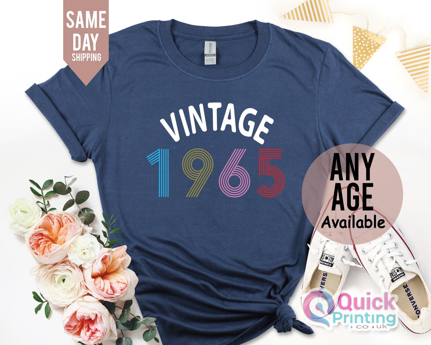 60th Birthday T-Shirt: 1965 Vintage Style, Soft Cotton