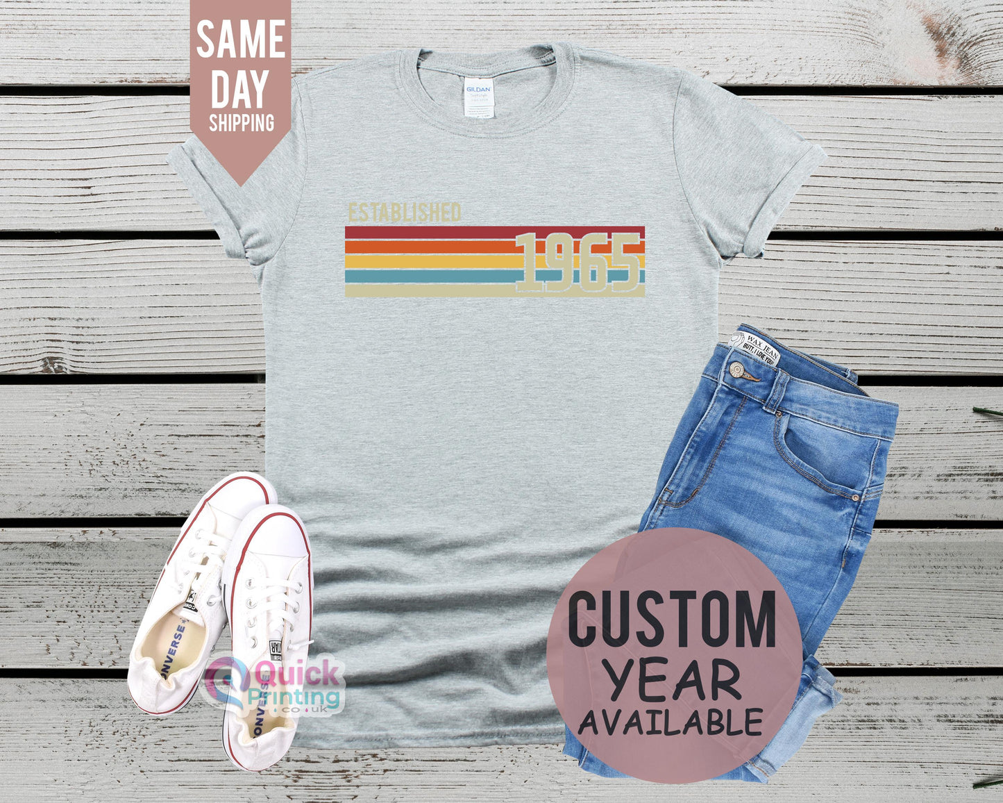 70th Birthday T-Shirt: Vintage 1965, Custom Year Gift