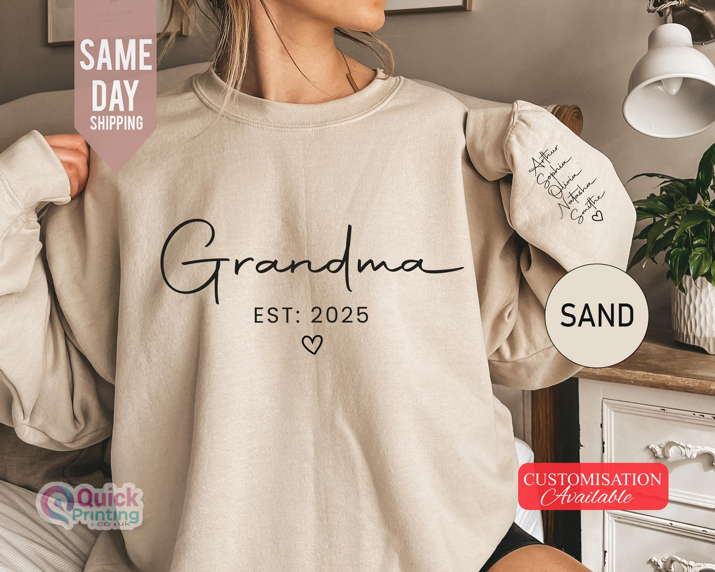 Personalized Grandma Sweatshirt Est Year with Grandkids Names on Sleeve, Birthday Gift for Grandma, New Grandma Sweater, Mothers Day Gift