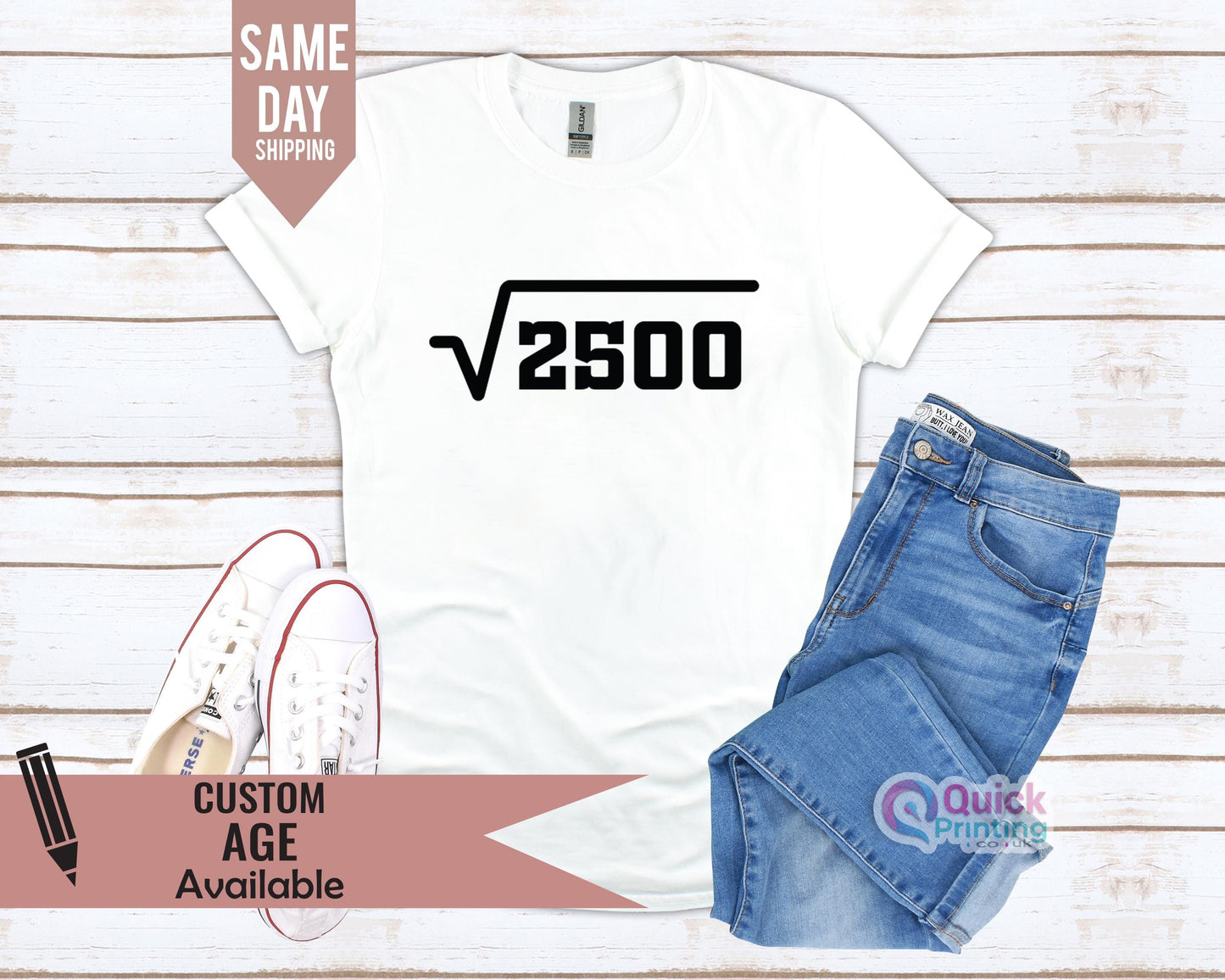 50th Birthday T-Shirt: Vintage 1975, Square Root of 2500