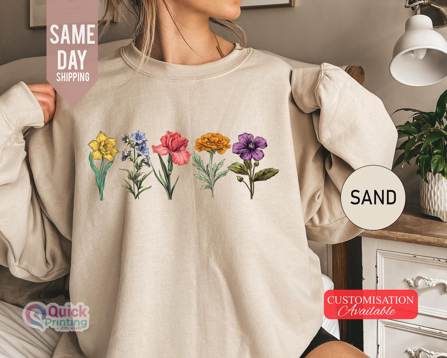 Custom Birth Month Sweatshirt, Birth Flower Sweater, Gift for Grandma, Personalized Mom Gift Grandma, Birth Flower Sweatshirt With Names