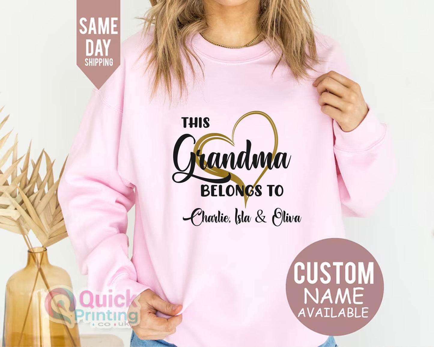 Personalized Grandma Sweatshirt: Custom Heart Names, Cotton Blend