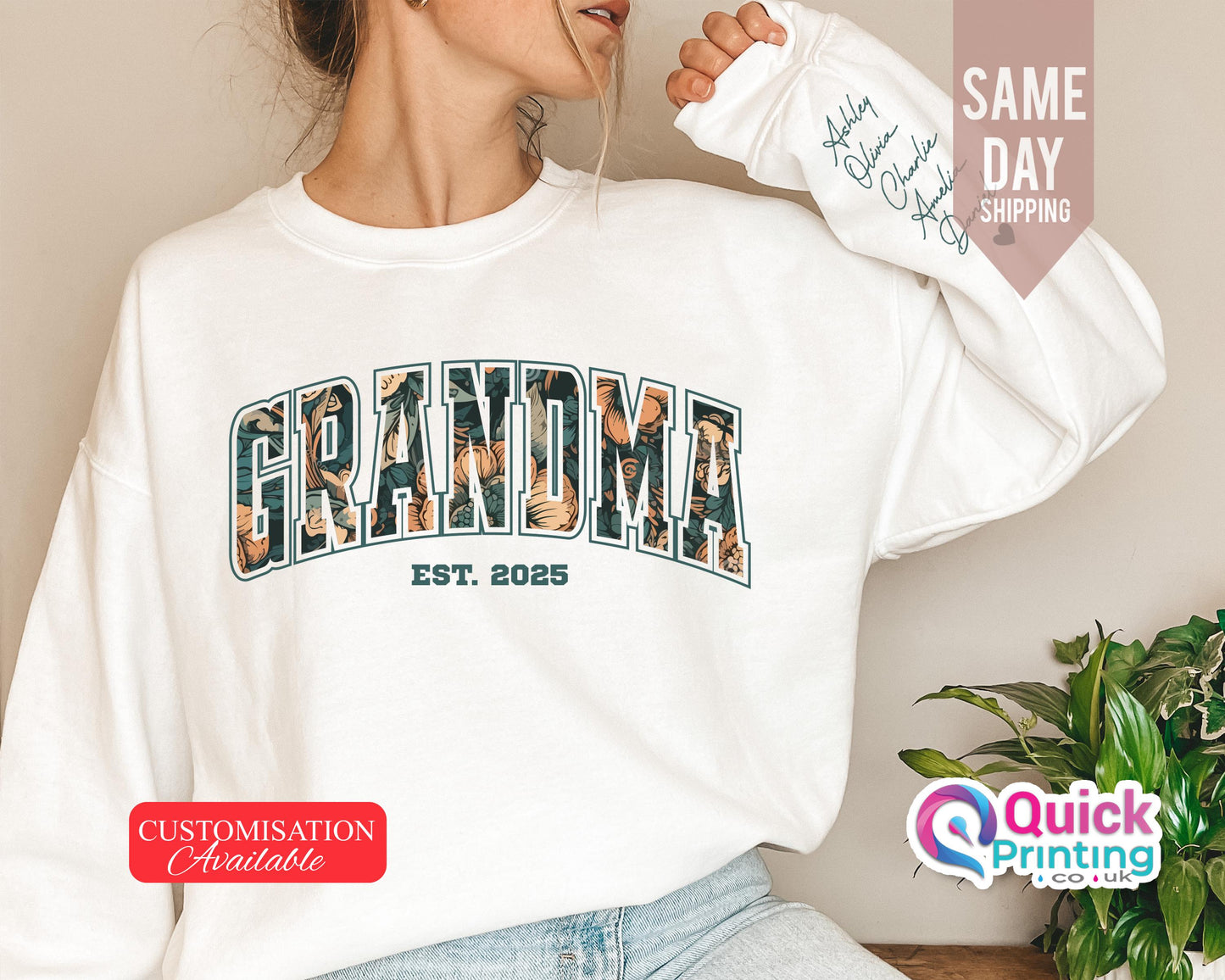 Personalized Grandma Sweatshirt: Custom Name Sleeve, Est. Year