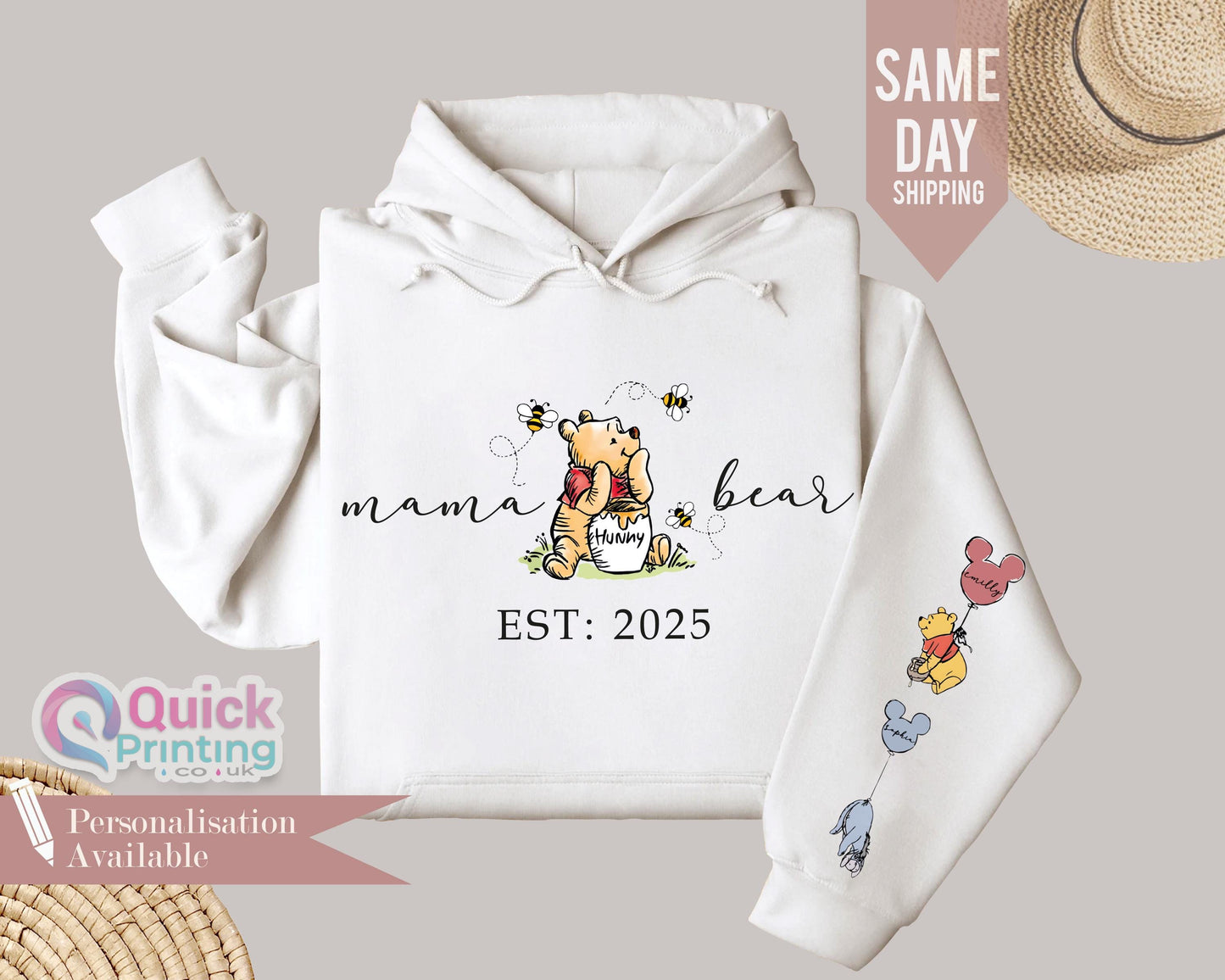 Mama Bear Hoodies, Mothers Day Sweatshirt, Mama Bear Sweatshirt, Personalised Mum Sweatshirt with names, Mama Est with Name On The sleeve T