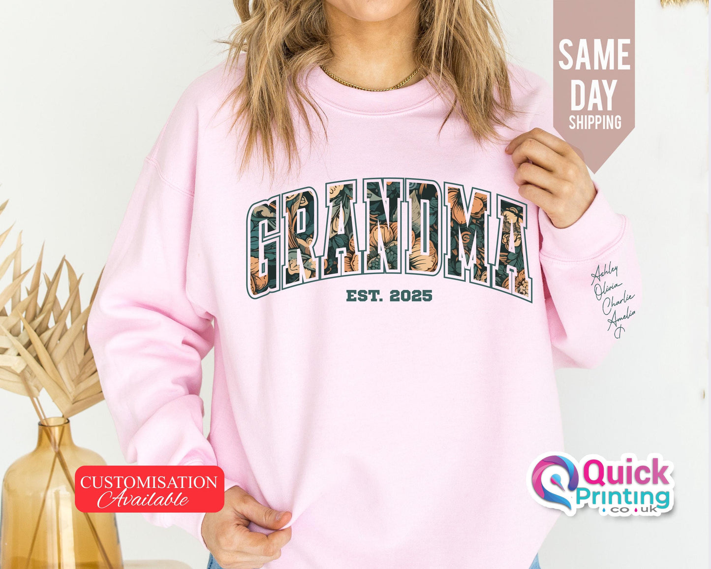 Grandma Sweatshirt, Mothers Day Sweatshirt 2025, Personalised Grandma Sweatshirt with names 2025, Grandma Est with Name On The sleeve Top