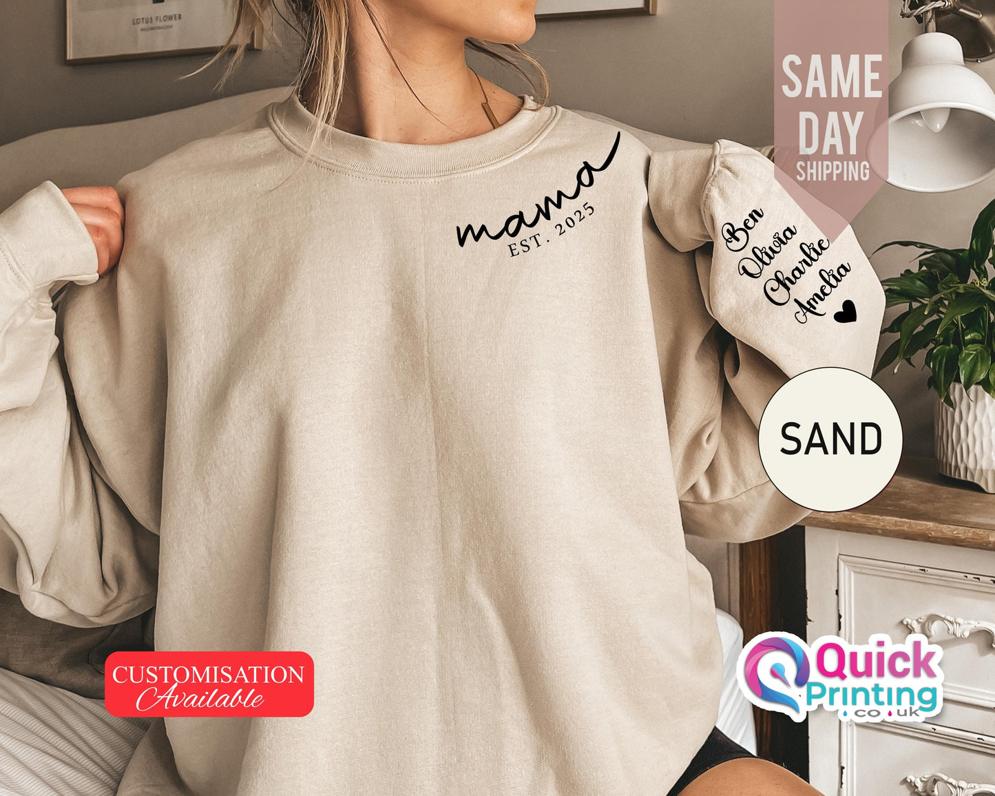Custom Mama Sweatshirt with Name on Sleeve, Personalized Mom Sweatshirt, , Mummy Top 2025, Minimalist Momma Sweater,Mothers Day Gift for Mom