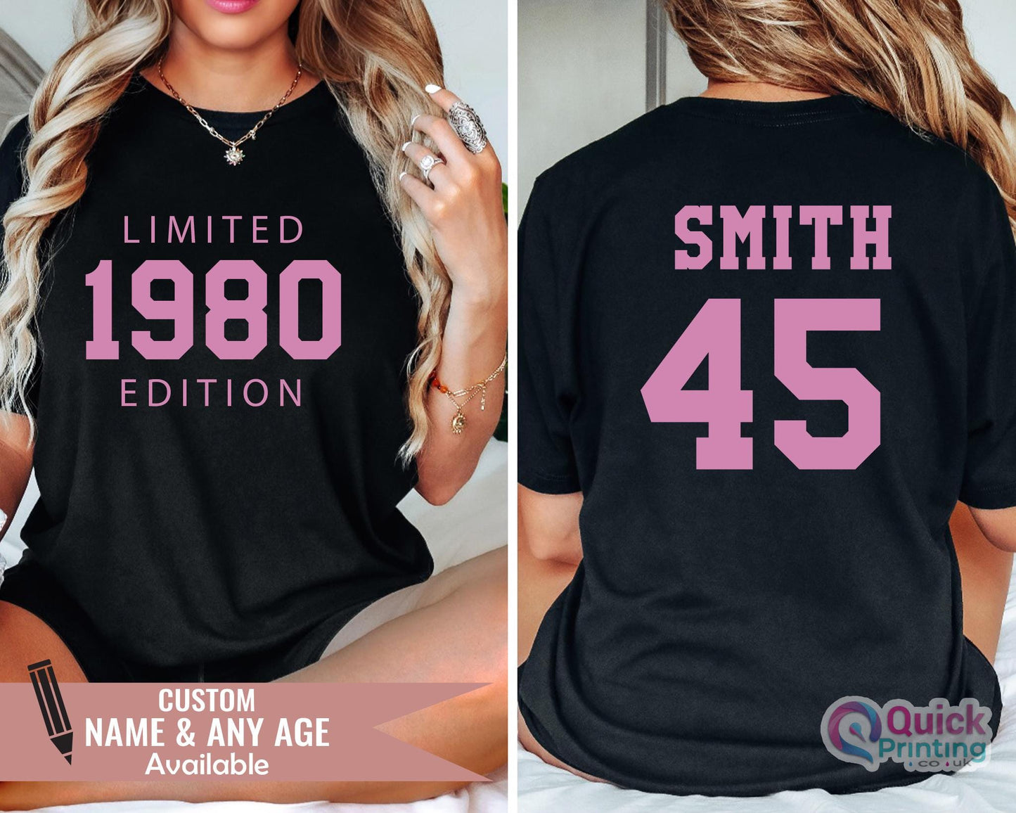 Custom age T-shirt, Limited Edition 1980 T-shirt, 1980 Pink T-shirt, Personalised 40th Birthday Shirt, 1985 Vintage Birthday T-shirt Woman T