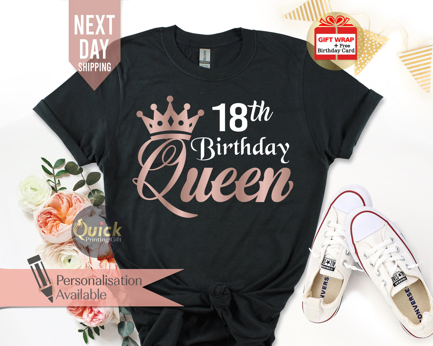 18th Birthday Queen Tshirt, 18th Birthday Party Shirts for Ladies Girls, Funny Birthday T Shirt, 18th Birthday Gift for Friend