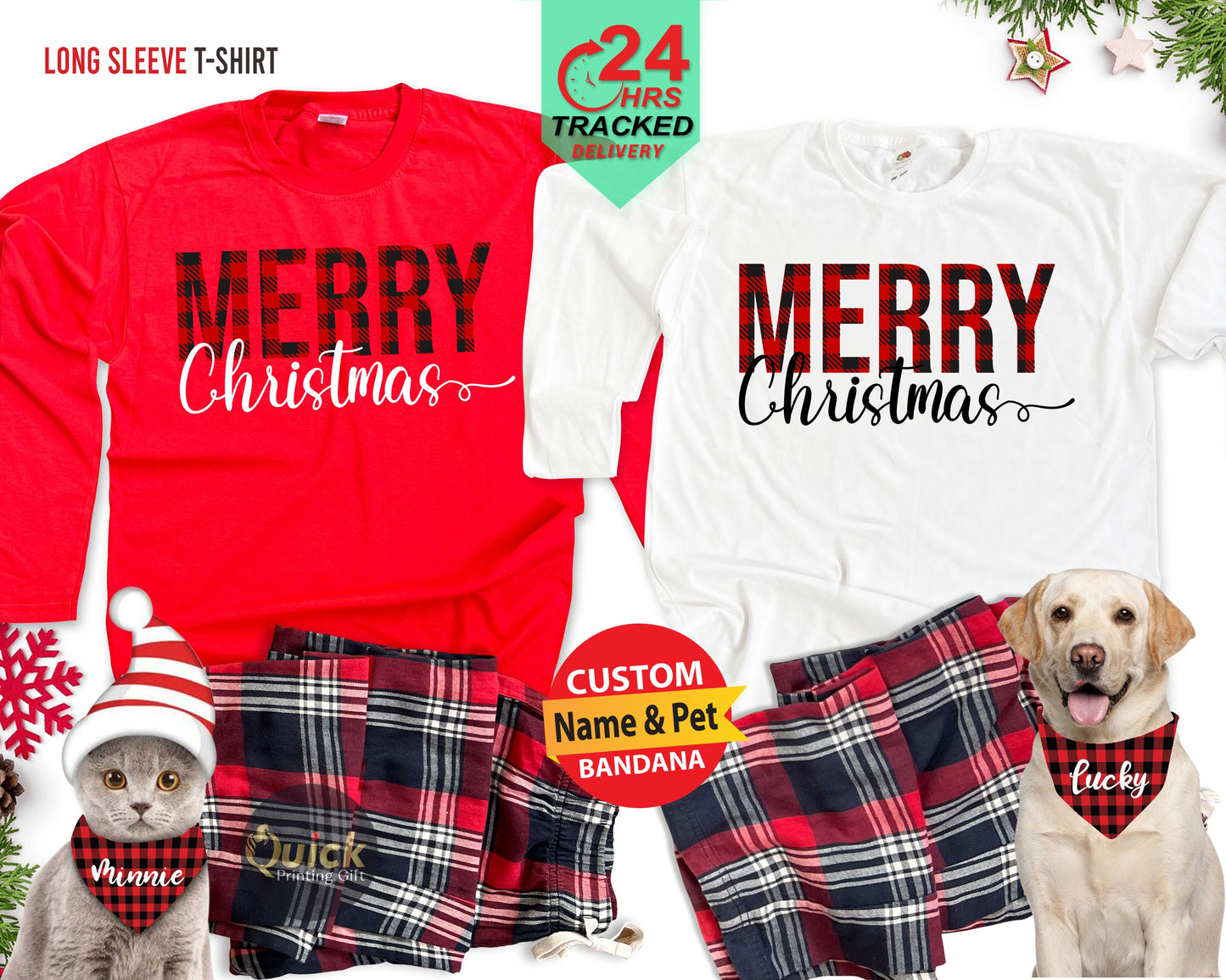Christmas Long Sleeve Tshirt, Buffalo Plaid Christmas Shirt,Merry Christmas TShirt,Christmas T-shirt,Christmas Family Christmas Eve  Shirts