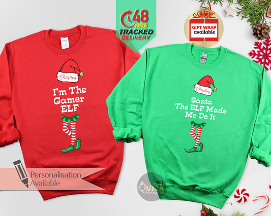 I'm The Gamer Elf Sweatshirt, The Elf Me Do It Sweatshirt, Funny Elf Sweater, Christmas Family Elf Xmas Costume, Christmas Eve Gift Box