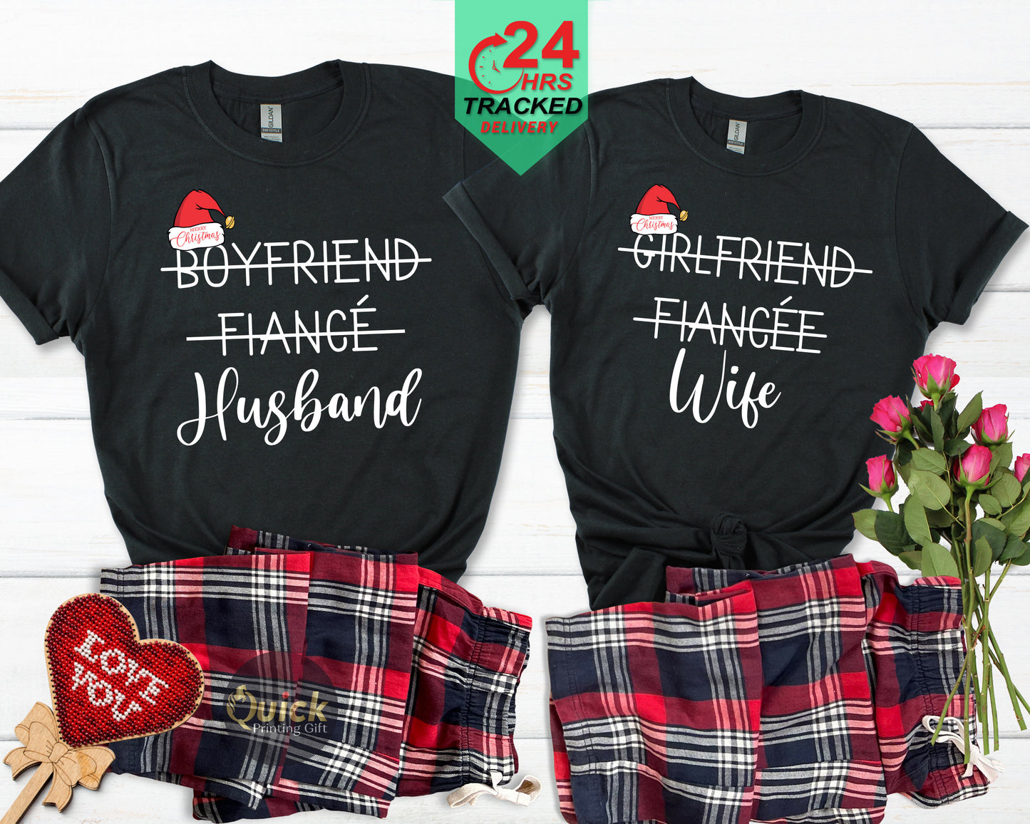 Couple Christmas Pyjamas, Hubby & Wifey Matching Pyjamas Mr and Mrs Gifts Navy Tartan Couples Mr Mrs Matching Pajamas Set Anniversary Gift