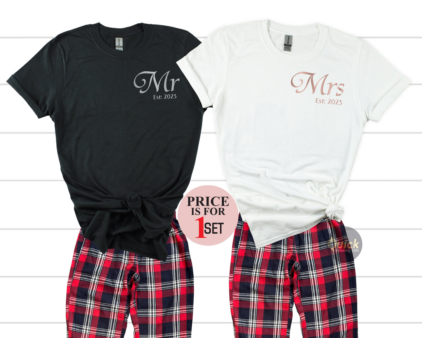 Couple Valentine Pyjamas Shirts, Mr Mrs Couple Tshirt, First Married Outfit, Valentine Gift for Newlyweds, Valentines Gifts 2023