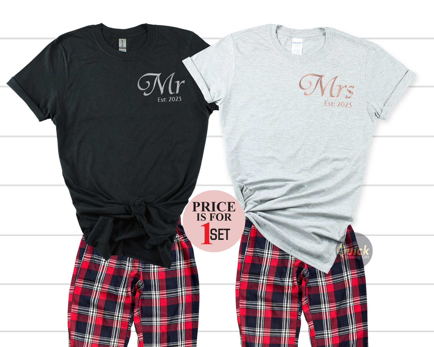 Couple Valentine Pyjamas Shirts, Mr Mrs Couple Tshirt, First Married Outfit, Valentine Gift for Newlyweds, Valentines Gifts 2023