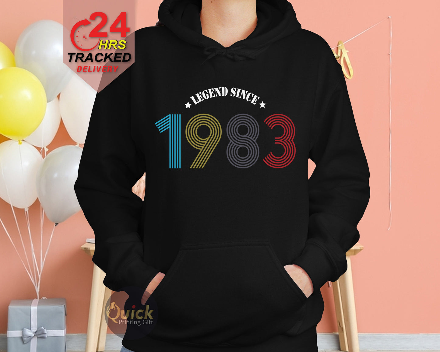 Legend 1983 Vintage Birthday Hoodie, 40th Birthday Hoodies UK, 40th Birthday Gifts for Women Men, Personalised Birthday Gift for Dad Mum