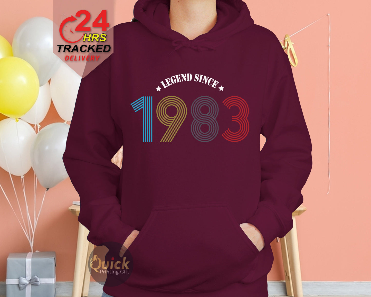 Legend 1983 Vintage Birthday Hoodie, 40th Birthday Hoodies UK, 40th Birthday Gifts for Women Men, Personalised Birthday Gift for Dad Mum