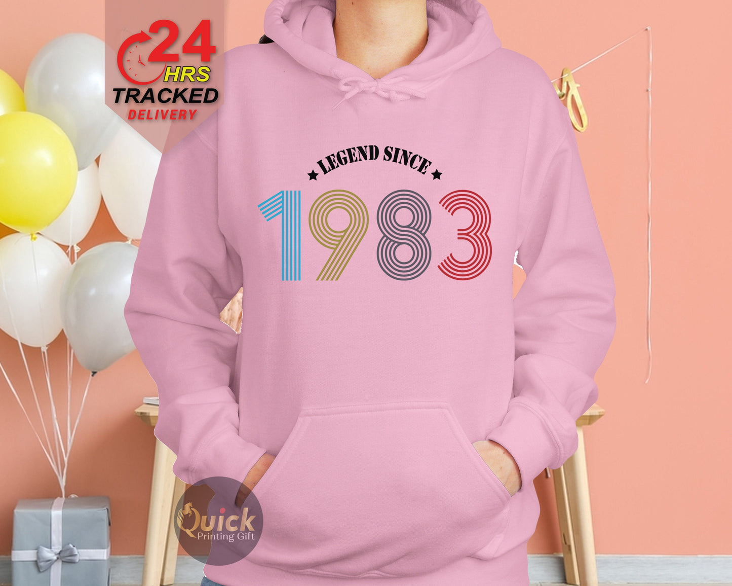 Legend 1983 Vintage Birthday Hoodie, 40th Birthday Hoodies UK, 40th Birthday Gifts for Women Men, Personalised Birthday Gift for Dad Mum