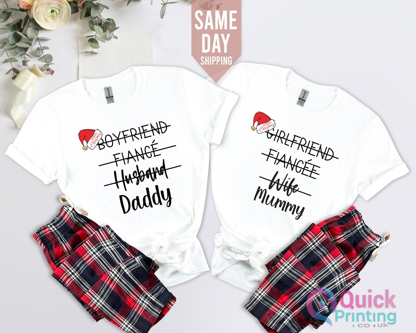 Family Matching Christmas Couple T shirts, Hubby Wifey Christmas Shirts, DAD MUM 1st Christmas Tshirt, XMas Presents Wedding Gift her him