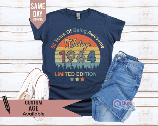 1964 T-shirt, 60th Birthday T-shirt for Men, sixty gift ideas,Vintage 1964 Design Funny Limited Edition Gift for Him Plus size available