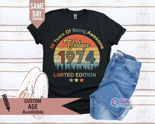 1974 T-shirt,50th Birthday T-shirt for Men, fiftieth gift ideas,Vintage 1974 Design Funny Limited Edition Gift for Him Plus size available