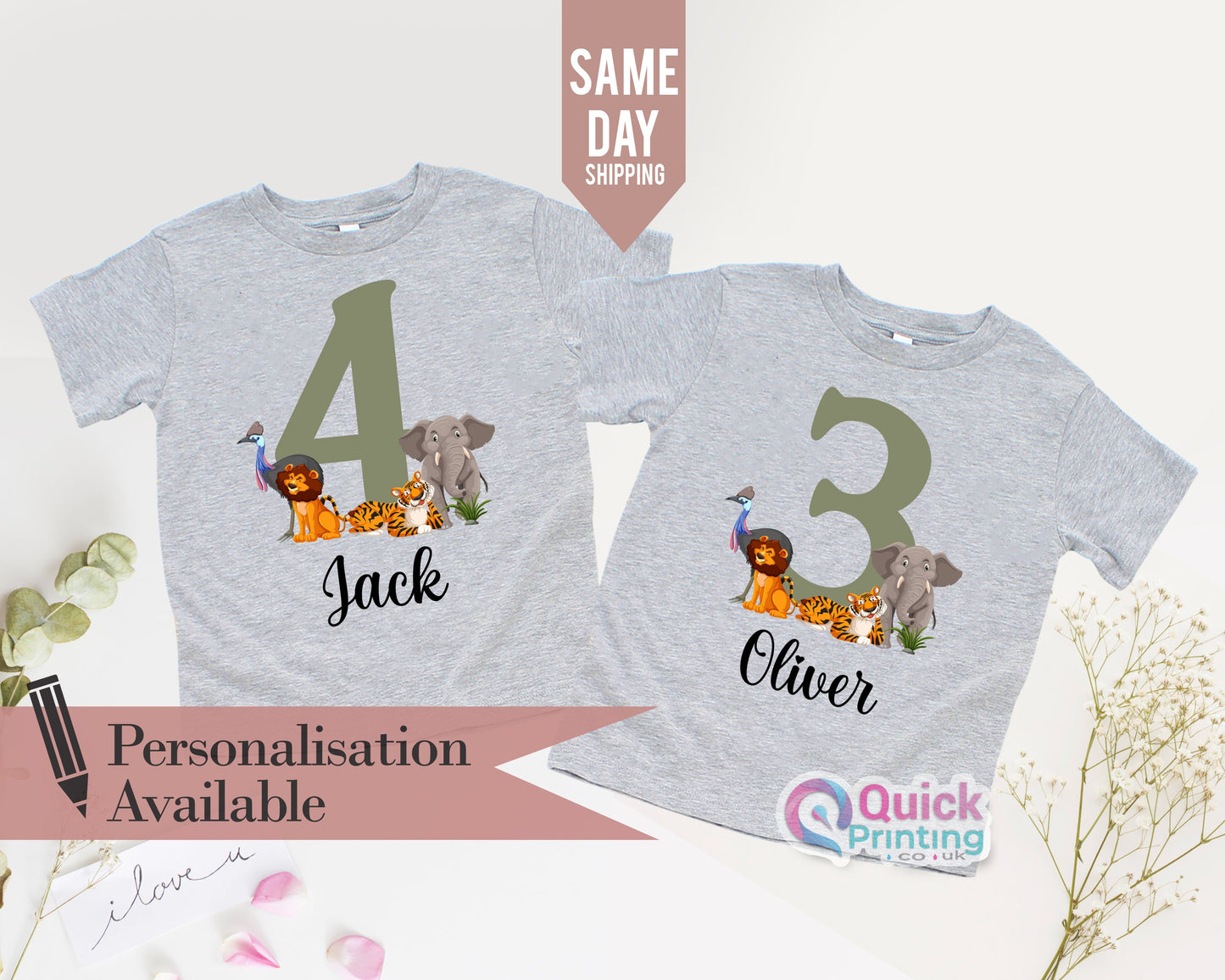 Personalised Jungle Birthday T-shirt, 4th 5th 6th Custom Birthday T-shirt, Personalized Birthday Gift, Customisable Safari Birthday Shirt