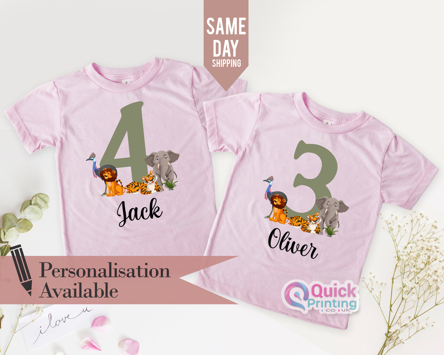 Personalised Jungle Birthday T-shirt, 4th 5th 6th Custom Birthday T-shirt, Personalized Birthday Gift, Customisable Safari Birthday Shirt