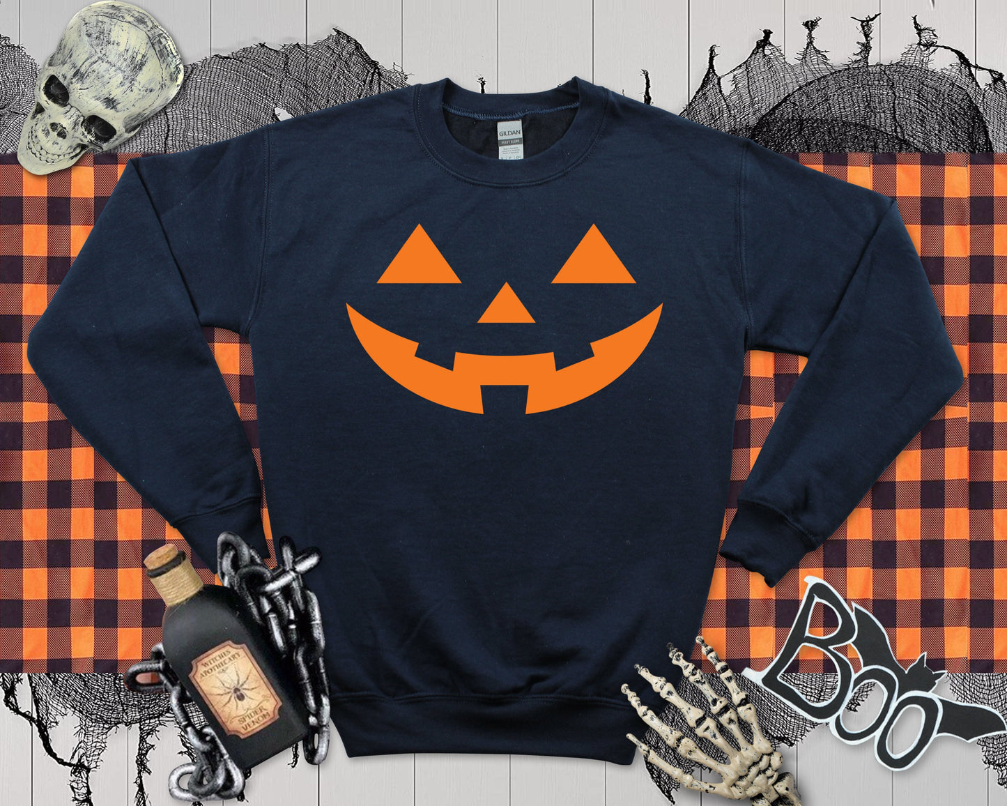 Pumpkin Face Halloween Sweatshirt: Unisex Costume Jumper